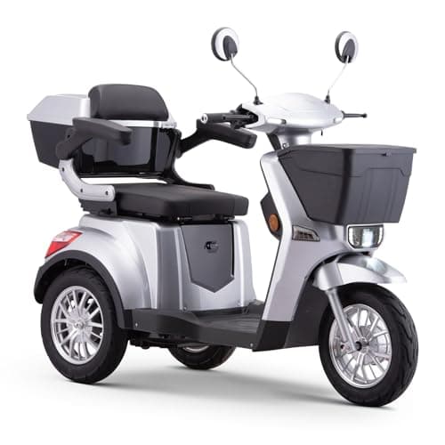 SKRT Large 3 Wheels Mobility Scooter, Electric Heavy Duty Wheelchair(XW-E07), 400 LBS Capacity for Seniors & Adults, 3-Gears Speeds, 2 Storage Baskets, Seat Extension, No Assemble Required (Silver)