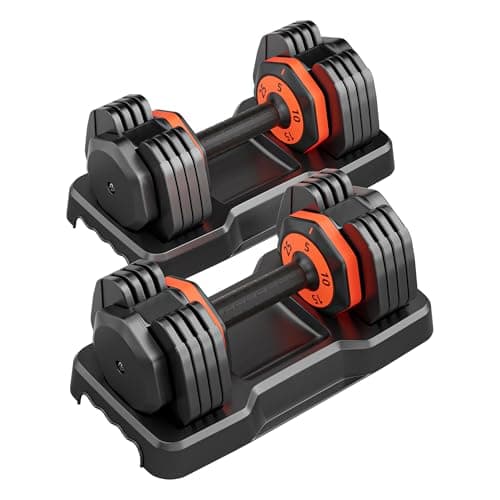 VEICK 25 lbs Pair Adjustable Dumbbell Set, Fast Adjust with Turning Handle for Men Women, Black Dumbbell for Home Gym Full Body Workout Fitness