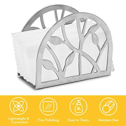MEIGUI Napkin Holder, Stainless Steel Paper Napkin Holder Organizer Tissue Dispenser for Kitchen Countertops, Dining Table, Picnic Table, Indoor & Outdoor Use，Silver 2