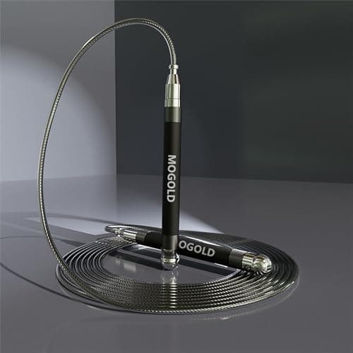 MOGOLD Speed Rope Jump Rope for Boxing -Length Adjustable - Fast & Easy Set Up - Lightweight Cables + 2 Handles in Black,Blue or Red - Free Carrying Pouch 6