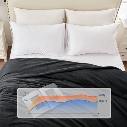 Sealy Electric Blanket Queen Size 84"x90", Soft Double Flannel Heated Blanket with 10 Heat Levels & 1-12 Hours Auto Shut Off, Machine Washable, Even Heat Distribution, Charcoal 5