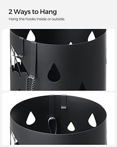 SONGMICS Umbrella Stand, Metal Umbrella Holder for Entryway, with Water Tray and 4 Hooks, 6.7 x 6.7 x 16.1 Inches, Round, Ink Black ULUC024B01 6