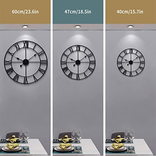Large Modern Metal Wall Clocks Rustic Round Nearly Silent Little Ticking Battery Operated Roman Numerals Clock for Living Room/Bedroom/Kitchen Wall Decor-(Black, 47cm) 8