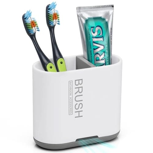 Chintu Toothbrush and Toothpaste Holder with Divider for Bathroom Countertop Organizer, Detachable for Easy Clean,Electric Toothbrush Holders Storage Caddy for Family (White/Gray)