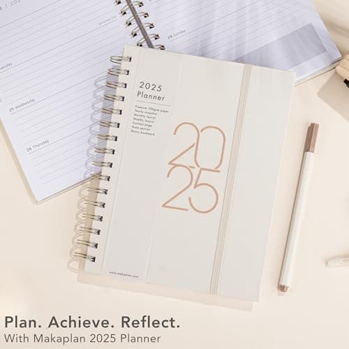 2025 Planner (Warm Gray) - 8.5" x 6.4" Hardcover Yearly Agenda with Twin-Ring Spiral Binding, Efficient Monthly, Weekly & Daily Layout - Non-Bleed Paper, Bonus Bookmark, Elastic Closure 6