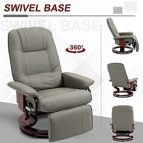 HOMCOM Swivel Recliner Chair, PU Leather Reclining Armchair with Retractable Footrest, Lounge Chair with Wood Base and Adjustable High Back for Small Spaces, Living Room, RV, Bedroom, Gray 7