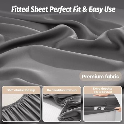 Baigee Luxury 100% Egyptian Cotton Fitted Sheet King Only – Cotton Fitted Sheet Long Staple, Breathable and Durable, Deep Pocket 15"-18"(78"x80",Dark Grey) 5