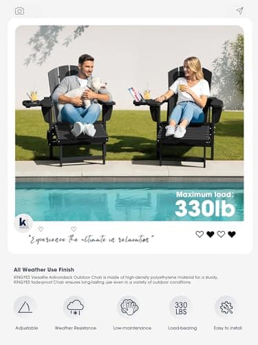 KINGYES Adjustable Folding Adirondack Chair with Footrest & 4-in-1 Multi-Functional Armrest Organizer, HDPE Foldable Recliner Adirondack Chair with Pull-Out Ottoman, Black 8