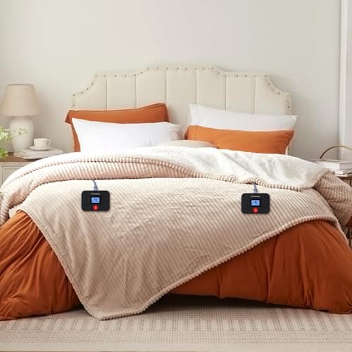 Westinghouse King Size Heated Blanket, Soft Flannel to Sherpa Reversible Electric Blanket King Size with 10 Heating Levels & 1-12 Hours Auto Shut Off, Machine Washable, (100" x 90", Beige)