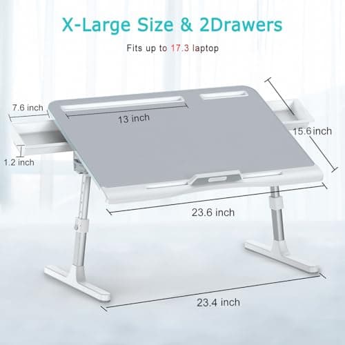 Laptop Bed Tray Desk, Foldable and Adjustable Lap Table with Heights and Angles, Upgraded-Sturdy Laptop Lap Desk for Bed/Sofa/Couch/Floor (2 Drawers, X-Large, Grey) 6