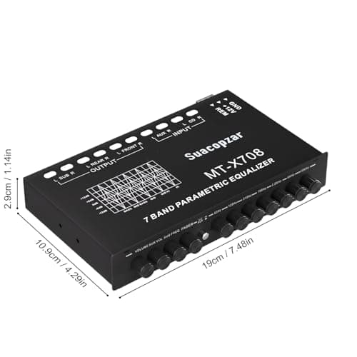 Suacopzar 7 Band Car Audio Equalizer, 7 Bands EQ Car Amplifier Graphic Equalizer W/Front, Rear + Sub Output, CD/AUX in Select Switch, Audio Output for Car Boat RV RTV Motorcycle-Suacopzar 6