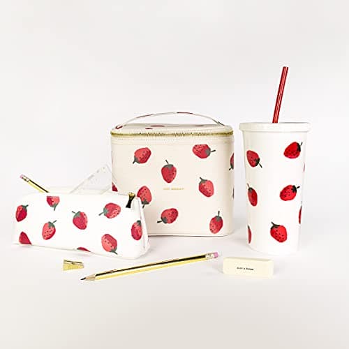 kate spade new york Beige Lunch Bag, Small Insulated Lunch Tote, Thermal Bag with Double Zipper and Carrying Handle, Strawberries 8