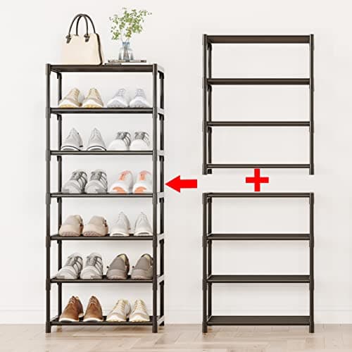 SOKOSEN 4-Tier Small Shoe Rack, Metal Stackable Kids Shoe Shelf Storage Zapateras Organizer,Narrow Shoe Rack Sturdy for Closet Hallway Entryway Living Room Bedroom (Black) 6