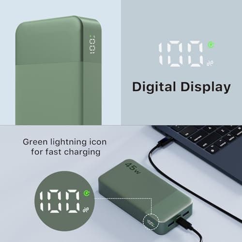 NOBIS Portable Charger, 20000mAh Power Bank, 45W Power Bank Fast Charging, Battery Pack with C to C Cable, Battery Bank with Digital Display for iPhone Android Laptop etc(Green) 6
