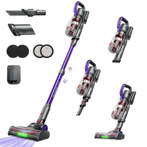 AlloyMove Cordless Vacuum Cleaner 45KPA, Up to 60mins Runtime Lightweight Powerful Suction Vacuum Cleaners for Home, 3 Suction Modes, Rechargeable Stick Vacuum for All Floor/Carpet/Pet Hair/Car, A03
