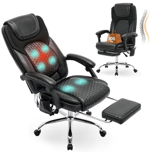 MALOL Massage Office Chair with 3-Level Heat and Footrest – 20-Min Easy Assembly, 300 lbs Big and Tall Reclining Desk Chair, PU Leather Ergonomic Executive Computer Chair with Side Pocket, Black