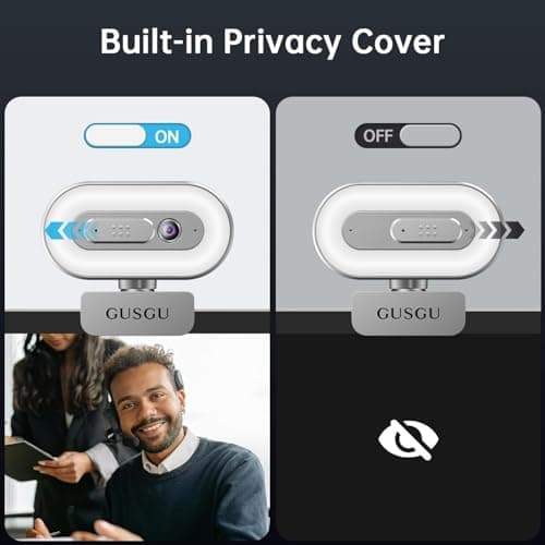 GUSGU G920 2K Quad HD Webcam for PC, Auto Focus, with Microphone & Light & Privacy Cover, Web Camera for Desktop Computer/Laptop/MacBook, USB Streaming Camera 5