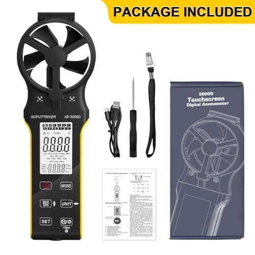 Rechargeable Air Flow Meter Handheld with Touch Screen, HVAC Anemometer CFM Meter 0-999900 ft3/min with Temp, Backlight, Data Hold for Air Volume/HVAC Vents/Sailing/Shooting 7