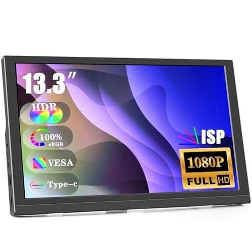 Jhcztrk 13.3Inch Small Portable Monitor for Laptop Full HD Screen IPS 1920X1080 HDR HDMI Type-C Built-in Speakers and Travel Gaming Monitors for Laptop/Computer/PC/Mac/PS4/5/Xbox/Switch/Mobile