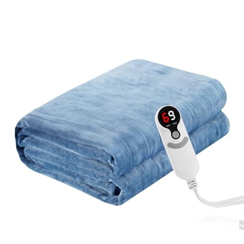 Eydna Electric Heated Blanket 62”x84” Twin Size, Soft Flannel with 6 Heating Settings 10 Hours Auto-Off, Fast-Heating, Machine Washable, Blue 7