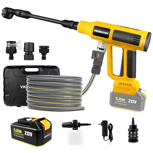 Cordless Pressure Washer with Faucet & Garden Hose Connector, 5.0Ah Battery, 2000PSI MAX Portable Pressure Washer with Brushless Motor, 4 Speed Adjustment LCD Touch Screen, 6-in-1 Nozzle