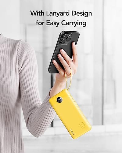VRURC Portable Charger with Built-in Cables, 10000mAh LED Display USB C Power Bank, Slim Travel Battery Pack with 5 Output 2 Input Compatible with iPhone 17 16 15 13,Samsung,Android etc-Yellow(1 Pack) 8