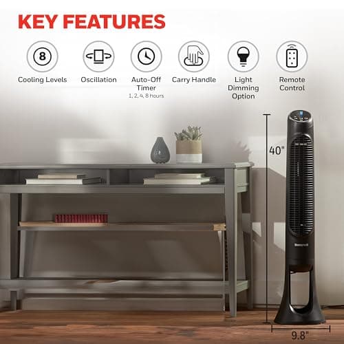 Honeywell QuietSet Whole Room Tower Fan-Black, Oscillating Tower Fan with Remote, HYF290B 6