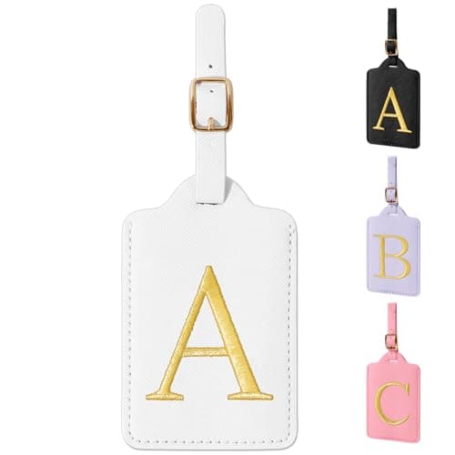 Personalized Initial Luggage Tags for Suitcase TSA Approved, White Leather Cute Luggage Tag with Privacy Cover Name Card, Embroidered Custom Luggage Tags Travel Baggage Tags Gifts for Women Kids(A) 9