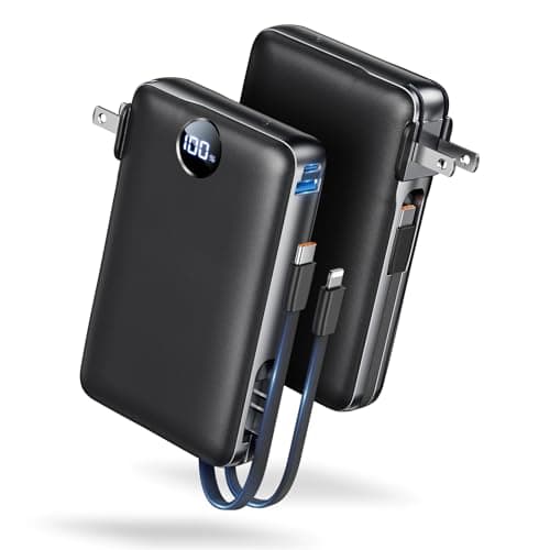 Sucrosey Power Bank, 50000 mAh Portable Charger with Built in Cable & Wall Plug, 22.5W Fast Charging, Travel Essential Battery Pack with LED Display for iPhone 17/16/15/14 Series, Galaxy, iPad Black