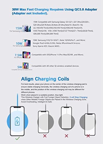 Wireless Charger 30W，Wireless Charger Pad Fast Wireless Charging Compatible with Galaxy S24/S23/S22/S21/S20/S10, Fast Charger Compatible with iPhone 16/15/14/13/12/11 Series 8