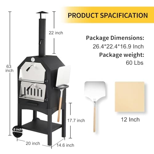 Dawmilon Pizza Oven Outdoor - Wood Fired Pizza Oven with Pizza Stone, Peel, Cover & Cooking Grids - Mobile Pizza Maker for Charcoal Grill, Backyard Parties, Camping 6