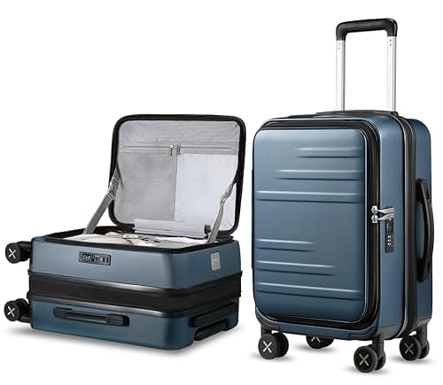 LUGGEX Carry On Luggage with Front Opening, Expandable Polycarbonate Hard Shell Suitcase with Wheels (Blue, 20 Inch, 27.2L)