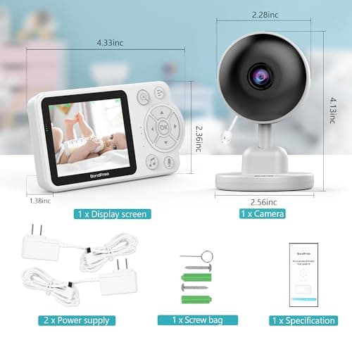 BondFree Baby Monitor with 2600mAH Battery, 30W HD Camera, 2.8”Display, Baby Monitor with Camera and Audio, 1000ft Long Range, Auto Night Vision, 6 Lullabies, Temperature Sensor, Indoor 9