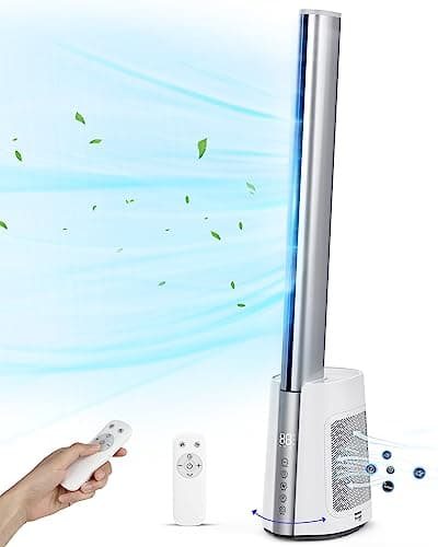Gimify 40'' Bladeless Tower Fan for Home with Remote Control, Quiet 120° Oscillating Fan with 3 Modes 12 Wind Speeds,12H Timer, Standing Fan with HEPA Filter 99.97% Smoke Dust for Bedroom Office