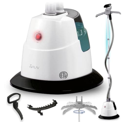 SALAV® Standing Steamer with Garment Hanger, 1.3L Water Tank for 1 Hour Continuous Steaming, Heats in 45 Seconds, Double-Insulated Steam Hose (Black, Garment Steamer)