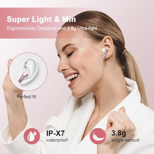 Wireless Earbuds, Bluetooth 5.3 Headphones 2025 NEW Ear Buds 40H Bass Stereo in-Ear Earphones ENC Noise Cancelling Earbuds with 4 HD Mic, USB-C LED Display IP7 Waterproof Sport Headset for Android iOS 6