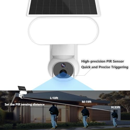 Sdstone Solar-Powered Floodlight Security Camera with Battery(64GB SD Storage) 1500LM Spotlight 2K 360° PTZ Wireless Outdoor, Color Night Vision, PIR Sensor, IP65, 2.4GHz WiFi - No Monthly Fees 8