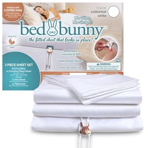 Bed Bunny Locking Fitted Bed Sheet, Stays On & Won’t Slip Off, Built-in StayFit Compression System Hugs Mattresses, AS SEEN ON TV, Wrinkle & Stain Resistant CopperSoft Fabric, Infused w/Copper