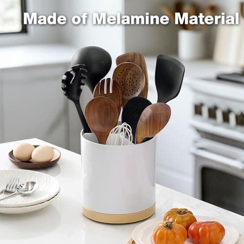 Meolibour Extra Large Porcelain Like Kitchen Cooking Utensil Holder, 360° Rotating Utensil Crock, 7.2" Unbreakable for Countertop, for Farmhouse Kitchen Decor with Rotatable and Detachable Base 6