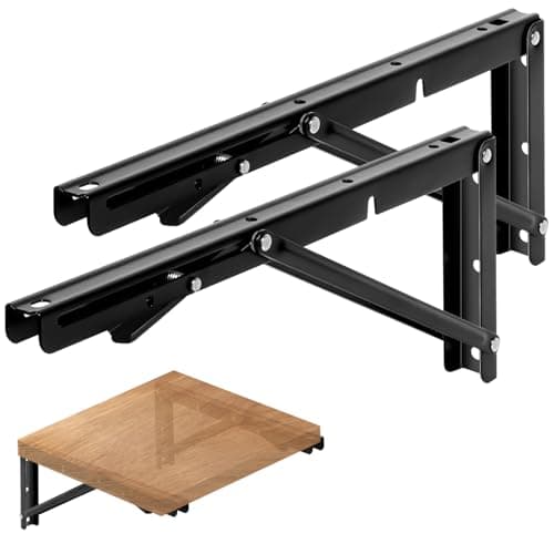 Heavy Duty Black Folding Shelf Brackets (Pack of 2) – 550 lb Max Load, Wall Mounted Space-Saving Brackets for Shelves, Tables, Workbench, DIY Storage – Sturdy Steel Construction