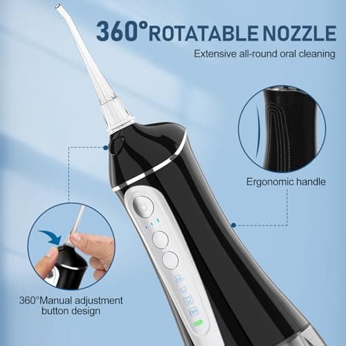 Water Dental flosser for Teeth Cleaning - Rechargeable Cordless Oral Irrigator 4 Modes 6 Tips IPX 7 Waterproof Portable Teeth Cleaner Pick for Home Trave 7