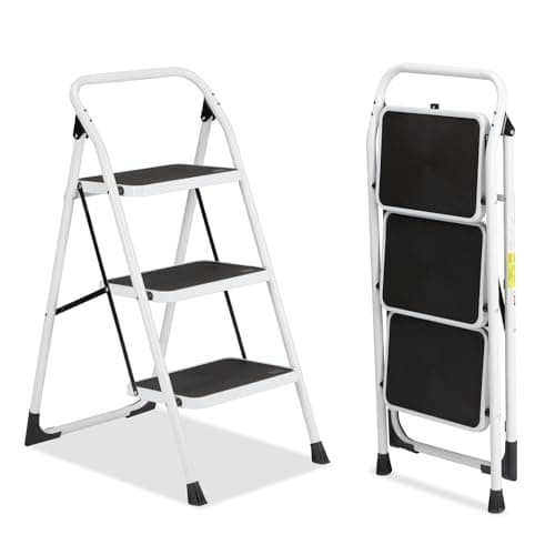Winado 3 Step Ladder, Folding Step Stool with Wide Anti-Slip Pedal, Lightweight Convenient Handgrip Sturdy Steel Ladder, Portable Steel Step Stool 330 LB Capacity