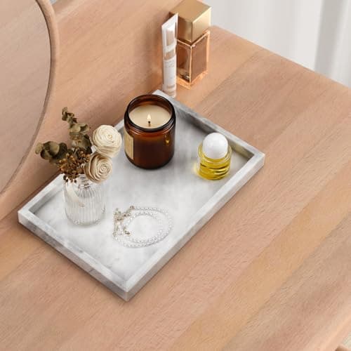 Zilukar Real Natural Marble Tray for Bathroom, Vanity, Kitchen and Desktop, Rectangle Genuine Marble Stone Tray for Jewelry, Cosmetics, Candles, Lotion, Perfume and Home Decor 5