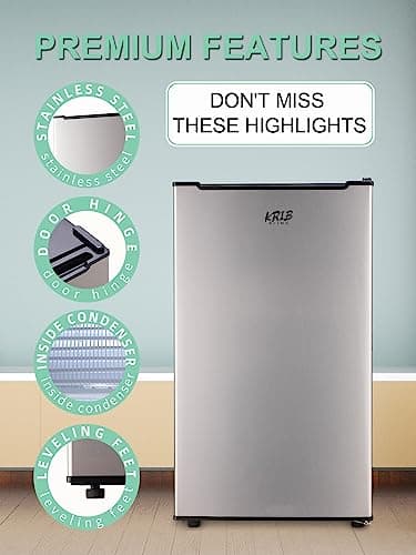 3.2 Cu.ft Upright Freezer, KRIB BING Mini Freezer with Net Shelves, Freestanding Freezer with Adjustable Thermostat for Home/Kitchen/Office, Silver 5