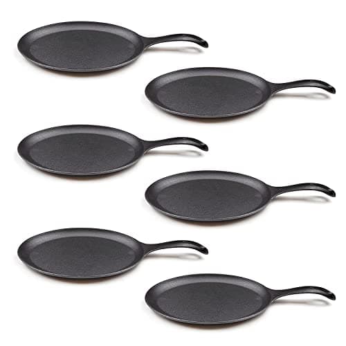 HAWOK Cast Iron Fajita Plate Sizzler Pan, Cast Iron Skillet Set 6 PCS, 15.35''Lx7.09''W, Pre-seasoned 7
