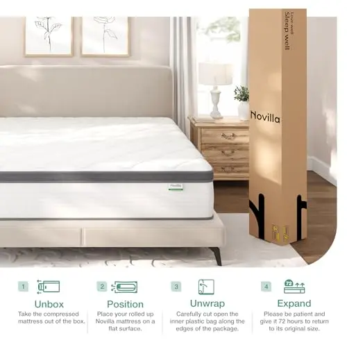 Novilla Queen Size Mattress, 10 Inch Queen Mattress in a Box, Pocket Innerspring Mattresses for Motion Isolation, Pressure Relief,Soft Feel but Supportive 7