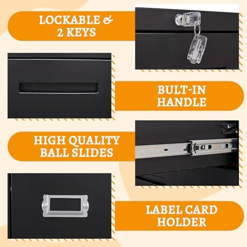Lateral File Cabinet with Lock 2 Drawer Metal Filing Cabinet, Lateral Filing Cabinet with Lock for Home Office, Locking Metal Steel Wide File for Legal/Letter A4 Size Black 8
