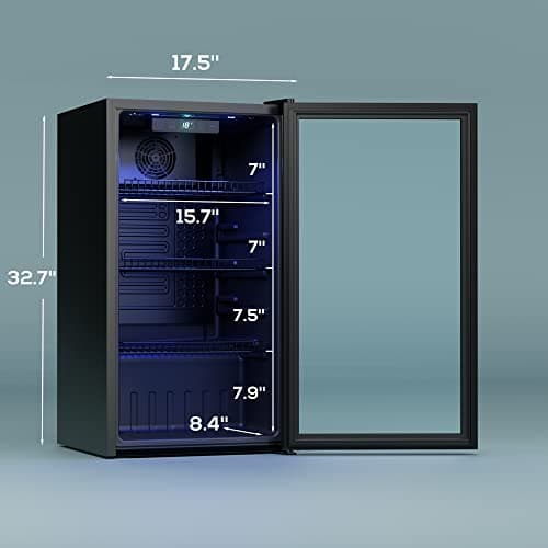 Manastin Beverage Refrigerator Cooler-130 Cans Freestanding Mini Fridge Cooler with Glass Door, Adjustable Shelves & Digital Temperature Display for Soda, Wine or Beer (Black, 3.2 Cu.Ft) 7
