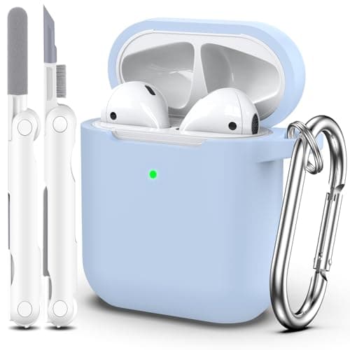 MHYALUDO for AirPods 1/2 Generation Case Cover, Military Grade Soft Silicone Shock-Absorbing for AirPods 2 Case with Keychain & Cleaning kit, Sky Blue
