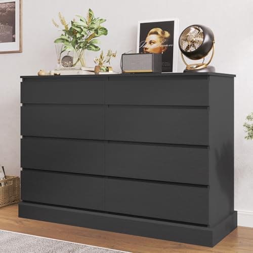 Hasuit Black Dresser for Bedroom, Long Dresser with 8 Drawers, 51.5''W Wooden Dressers Chest of 8 Drawers, Large Capacity Clothing Storage Cabinet, Wide Dressers for Bedroom Living Room Entryway